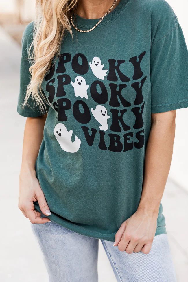 Spooky Vibes Ghost Dark Green Graphic Tee | Pink Lily