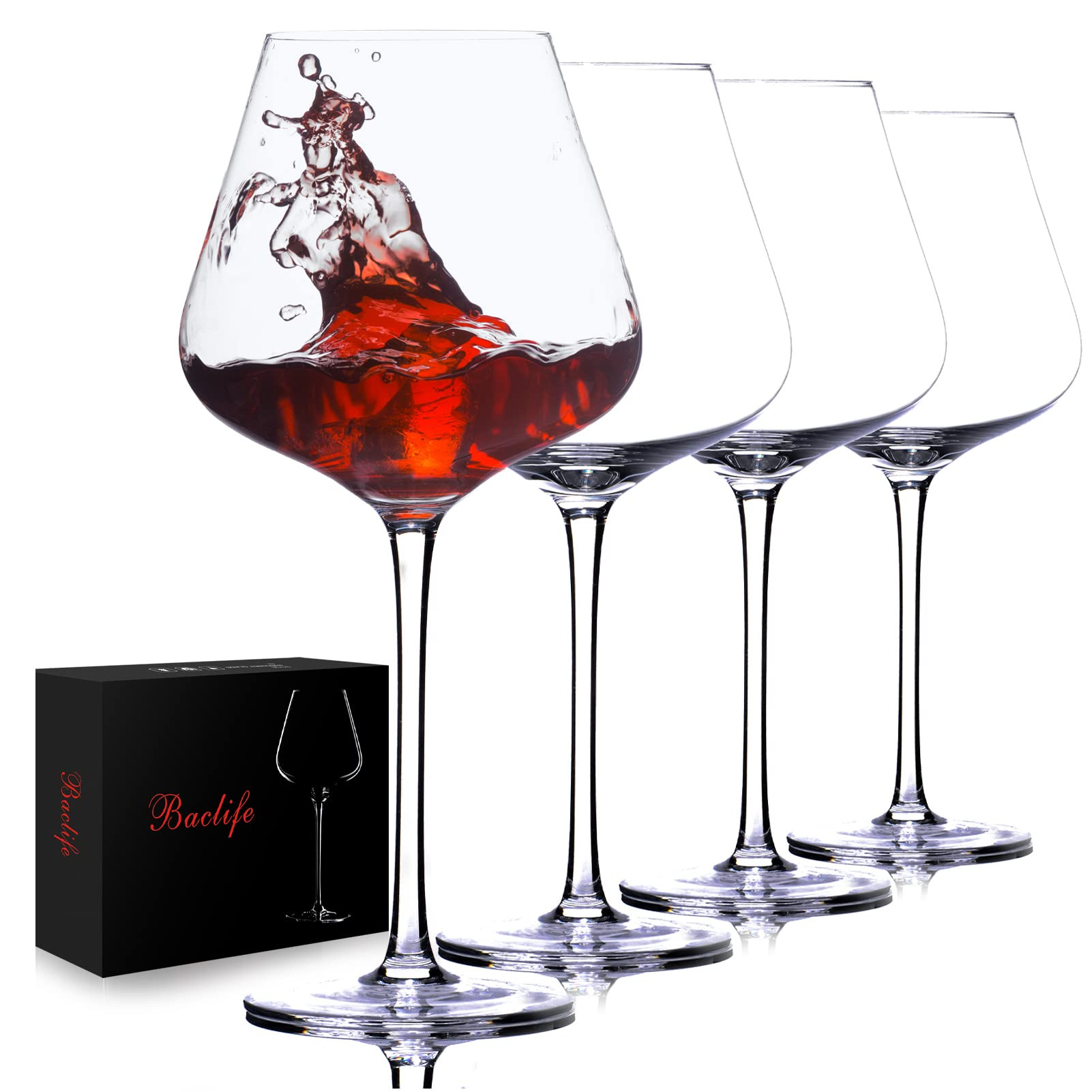 BACLIFE Hand Blown Red Wine Glasses Set of 4 – 23 oz Burgundy Wine Glasses With Long Stem – L... | Amazon (US)