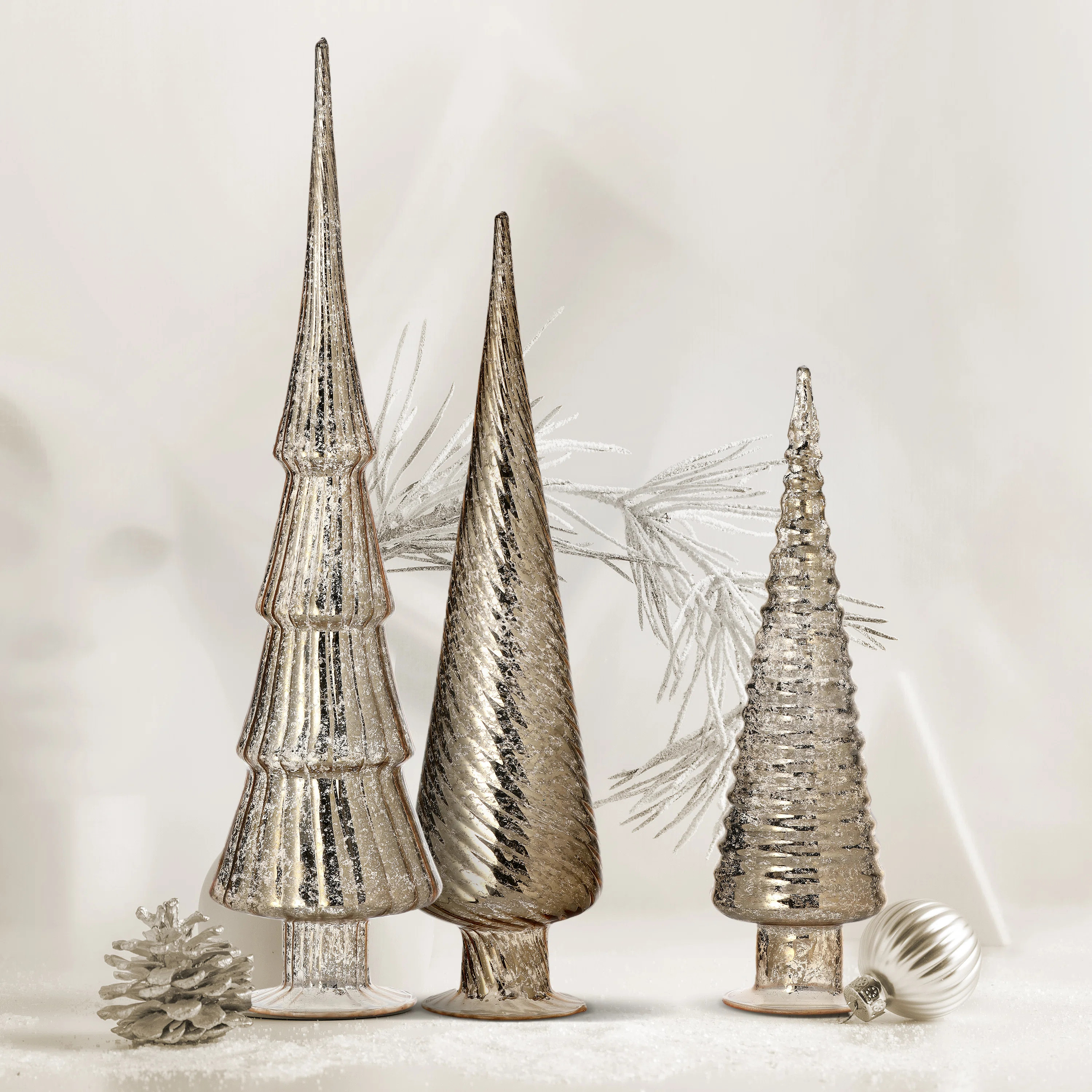 Glyndia 12/15/18" Mercury Glass Tree Trio Set of 3 (Set of 3) | Wayfair North America
