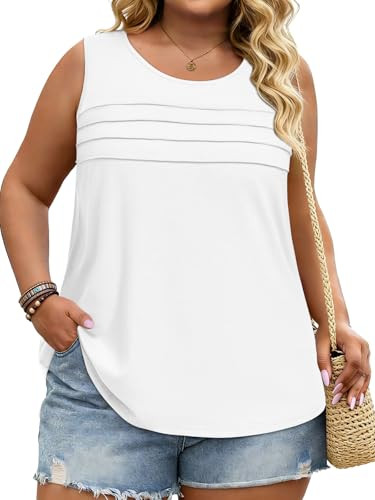 JOELLYUS Plus Size Tank Tops for Women Summer Loose Fit Pleated Tshirts Sleeveless Flowy Causal C... | Amazon (US)