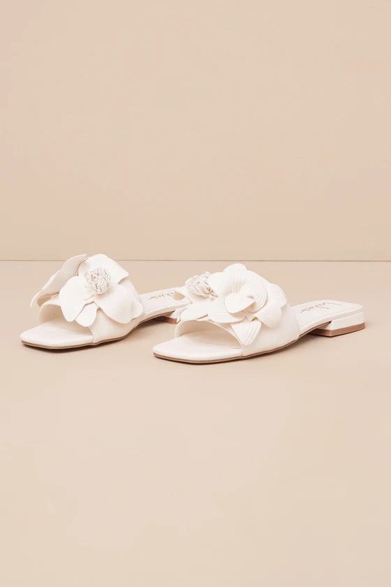 Reggina Bone Flower Square-Toe Slide Sandals | Lulus