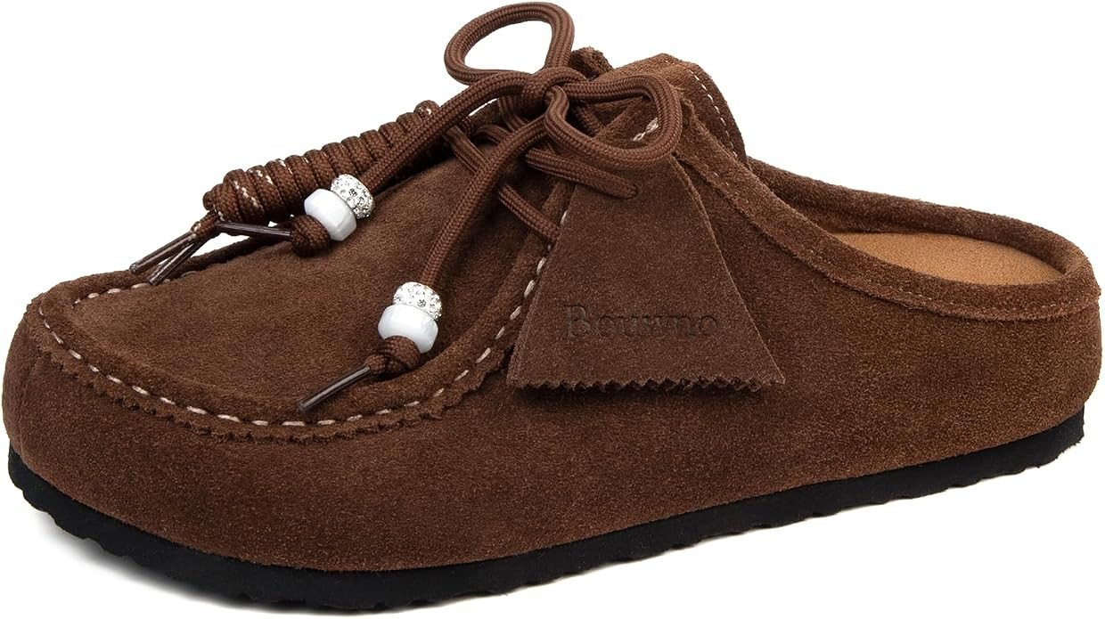 Suede Clogs for Women Genuine Suede Mules Comfort Cork Footbed Women's Slip On Mules Closed Round... | Amazon (US)