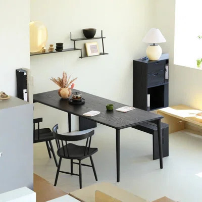 Solid ash wood black simple dining table | Wayfair North America