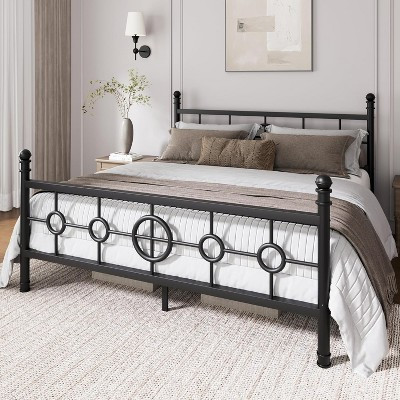 Metal Bed Frame with Ornate Headboard, Heavy Duty Platform Queen Bed Frame No Box Spring Needed, Quiet Support for Mattress, Black, Size F | Target