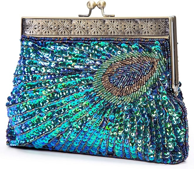 UBORSE Beaded Sequin Peacock Evening Clutch Bags Party Wedding Purse | Amazon (US)