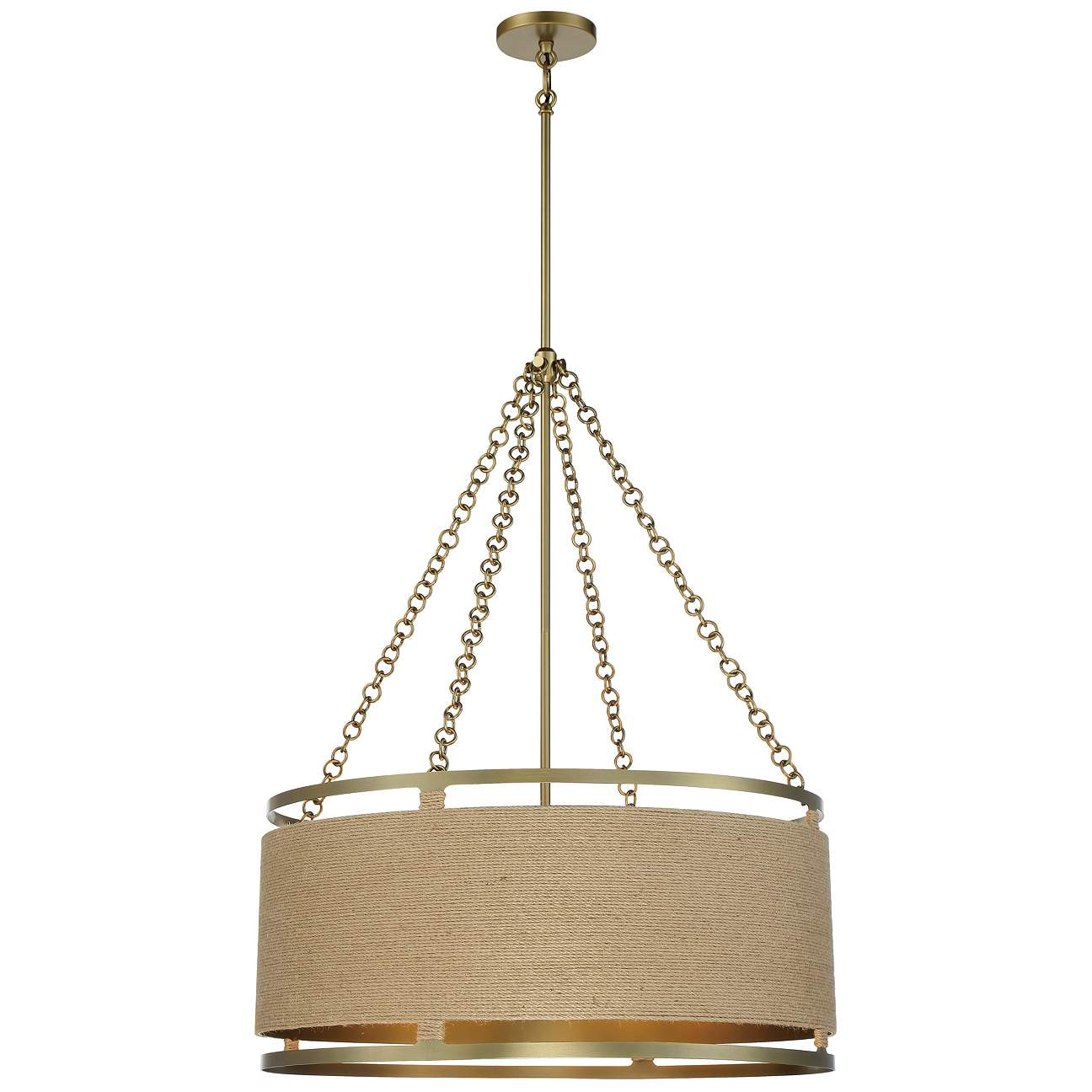 Windward Passage 26 1/2" Wide Brass and Natural Rope 6-Light Pendant | Lamps Plus