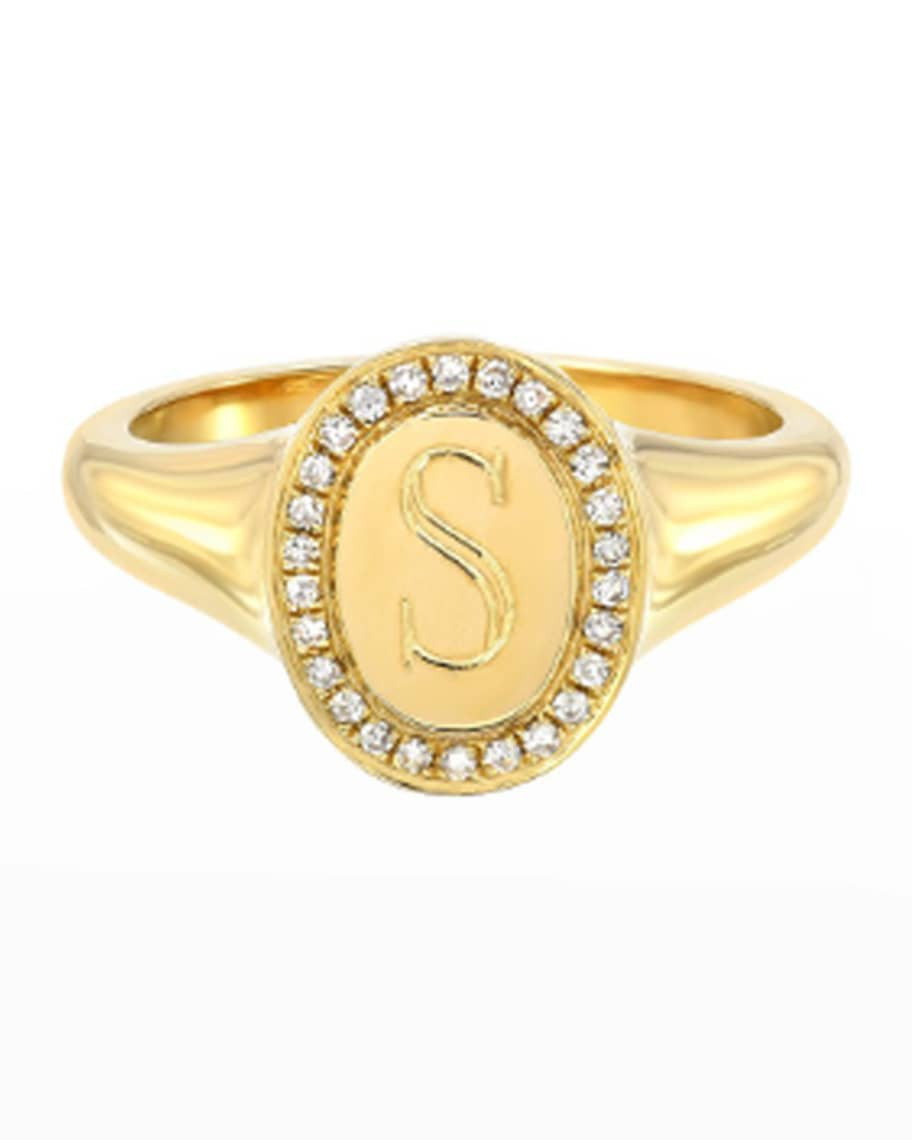 Zoe Lev Jewelry 14k Gold Diamond Signet Initial Ring | Neiman Marcus