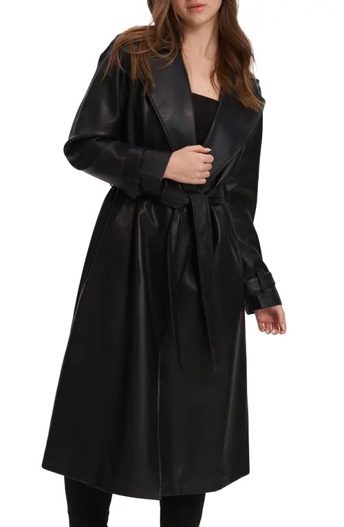 Noize Alizeh Faux Leather Trench Coat in Black at Nordstrom, Size Xx-Large | Nordstrom