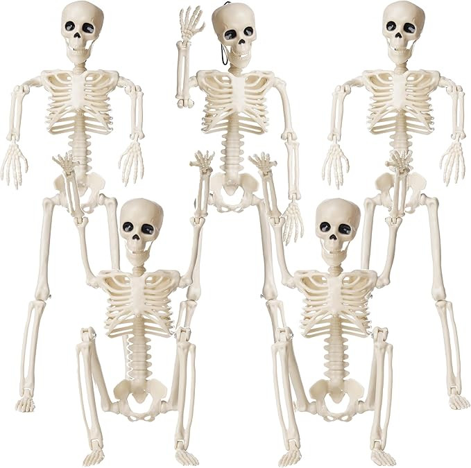 Halloween Skeletons Decorations, 5 Pack 16" Full Body Posable Skeleton with Movable Joints, Plast... | Amazon (US)