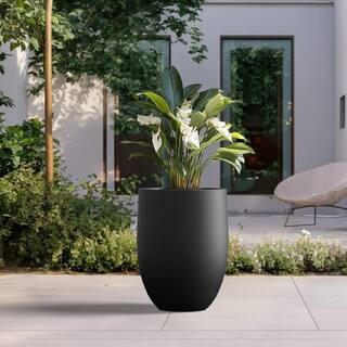 Large Black Concrete Tall Tapered Cylinder Planter Lightweight with Drainage Hole (16 in. L x 16 ... | The Home Depot