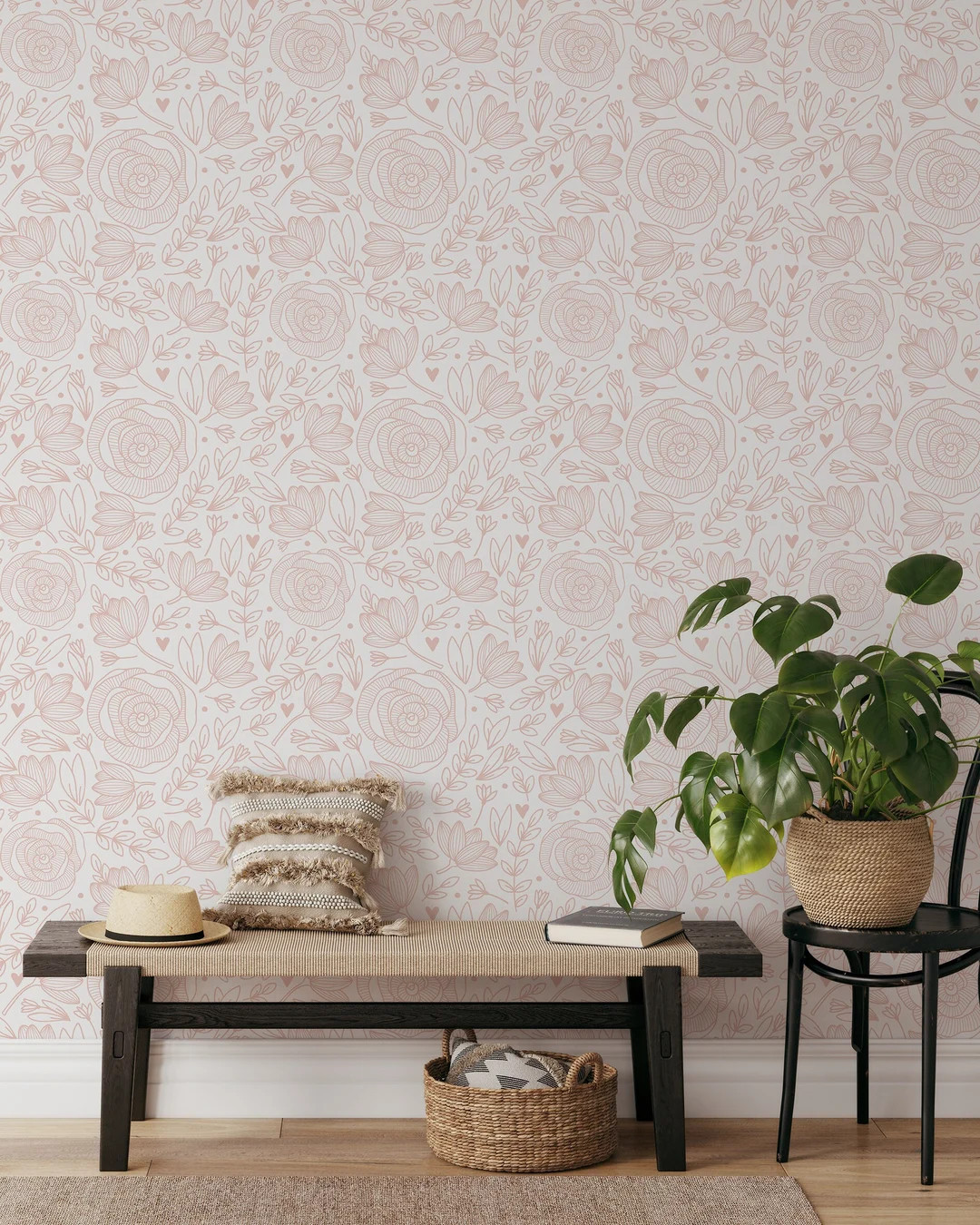 Blush Roses Wallpaper | Removable Self Adhesive Botanical Wallpaper | Floral Peel and Stick or Pr... | Etsy (US)
