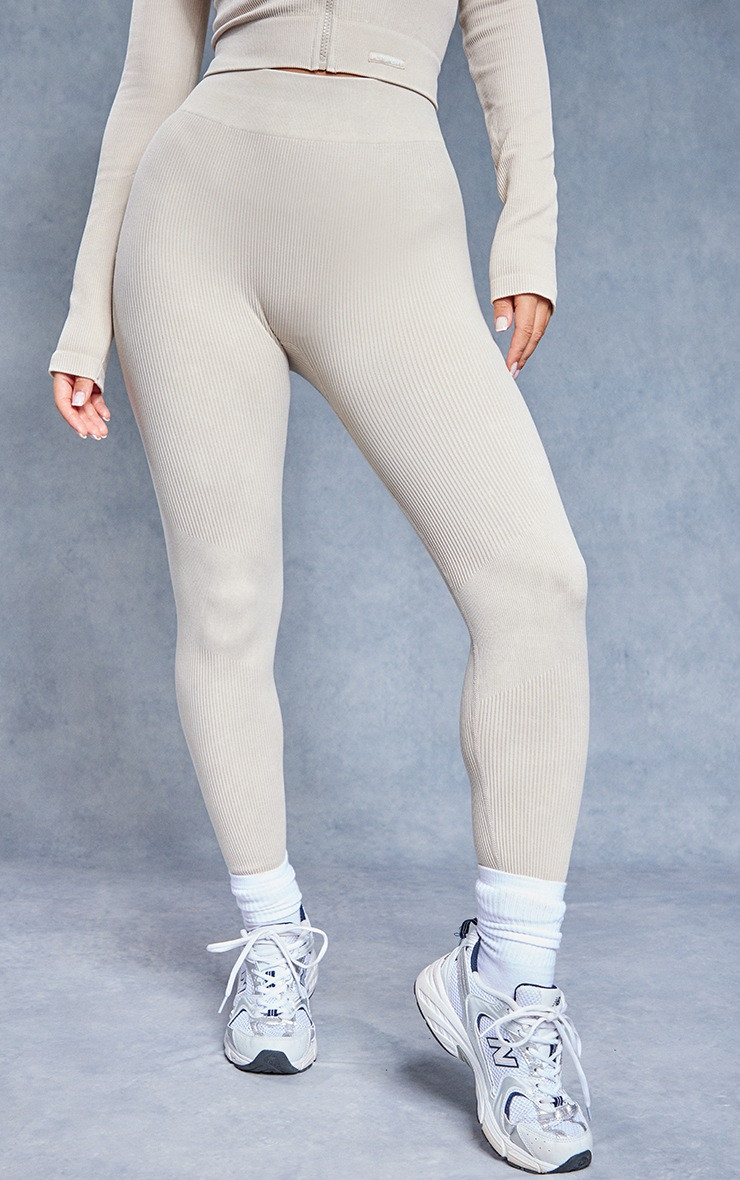 Oatmeal Acid Wash Seamless Rib High Waist Gym Leggings | PrettyLittleThing UK
