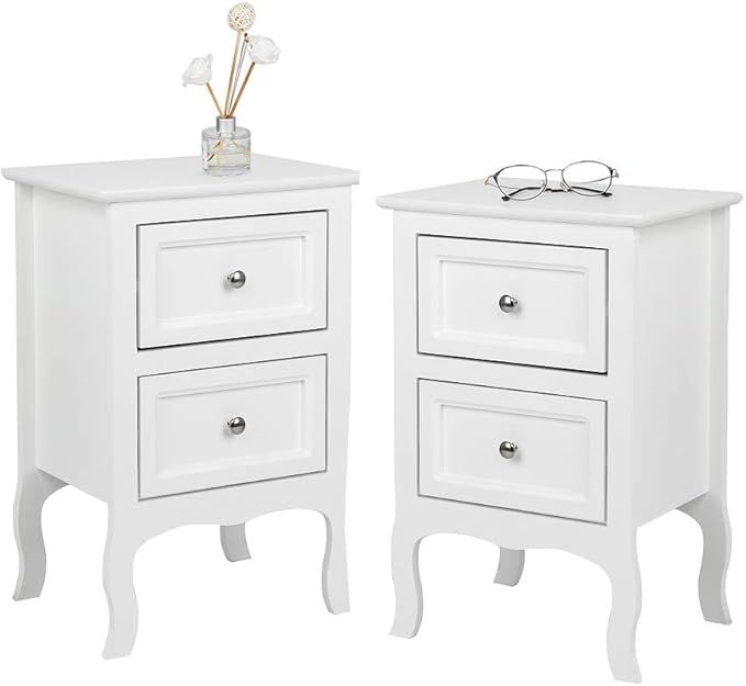 Bonnlo White Nightstand with 2 Drawers, Farmhouse Night Stands for Bedrooms Set of 2, Small Bed S... | Amazon (US)