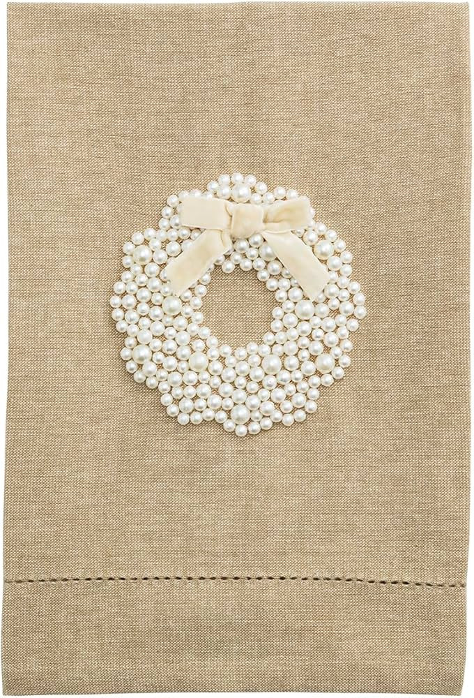 Mud Pie Christmas Wreath White Christmas Pearl Towel | Amazon (US)