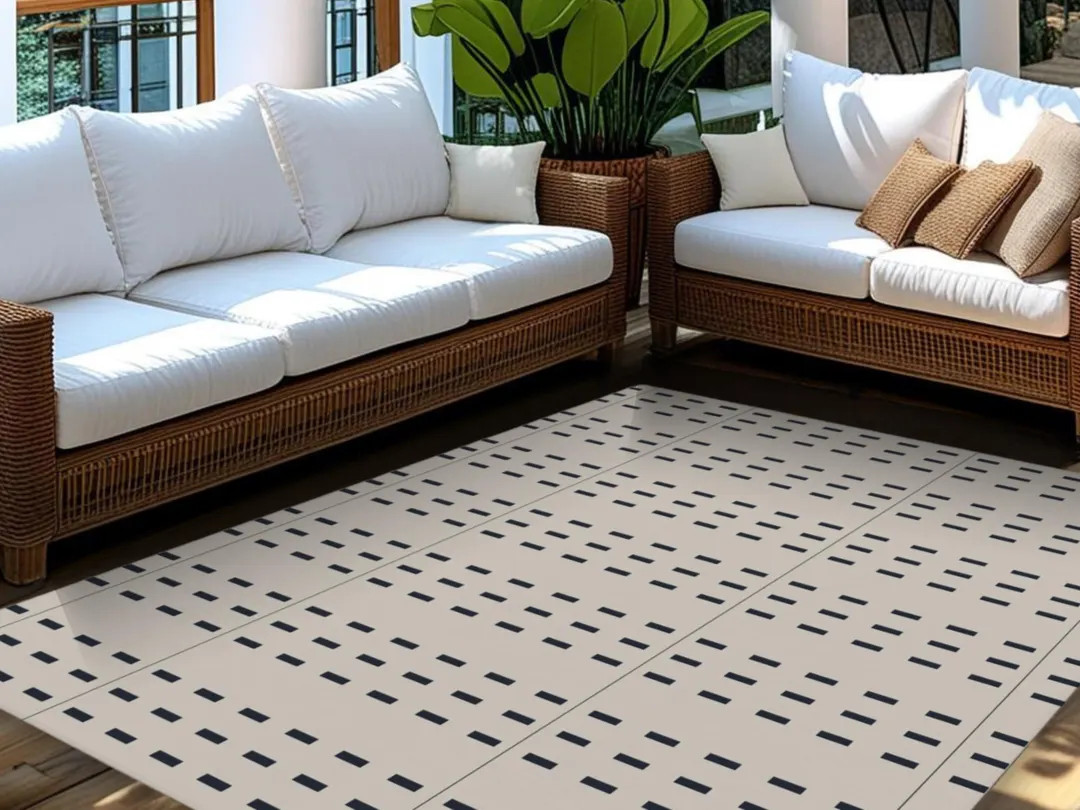 Outdoor Area Rug Abstract Dash and Lines Black and Beige Modern Farmhouse Doormats Layering Rug C... | Etsy (US)