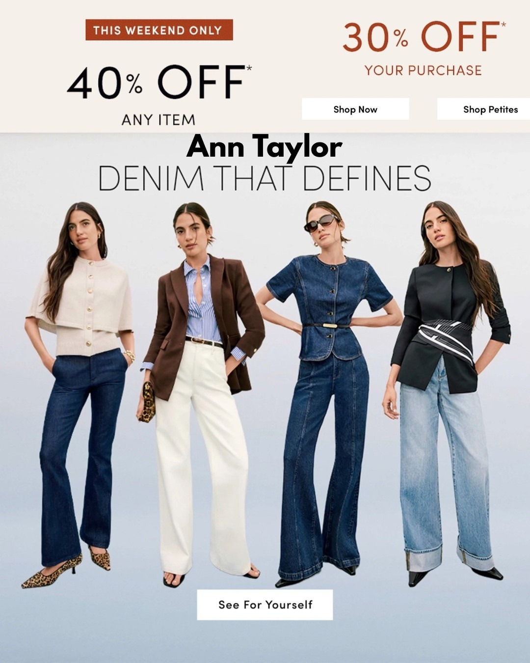 SALE at Ann Taylor ‼️ 40% off 1 item + 30% OFF your Cart!!! This weekend only!! 
Ann Taylor sells Petite sizes 
Workwear - Office Outfit- Vacation - Travel

#LTKSaleAlert #LTKPetite #LTKWorkwear