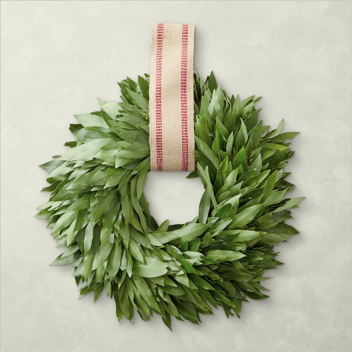 Bay Leaf Wreath with Burlap Ribbon Hanger | Williams-Sonoma