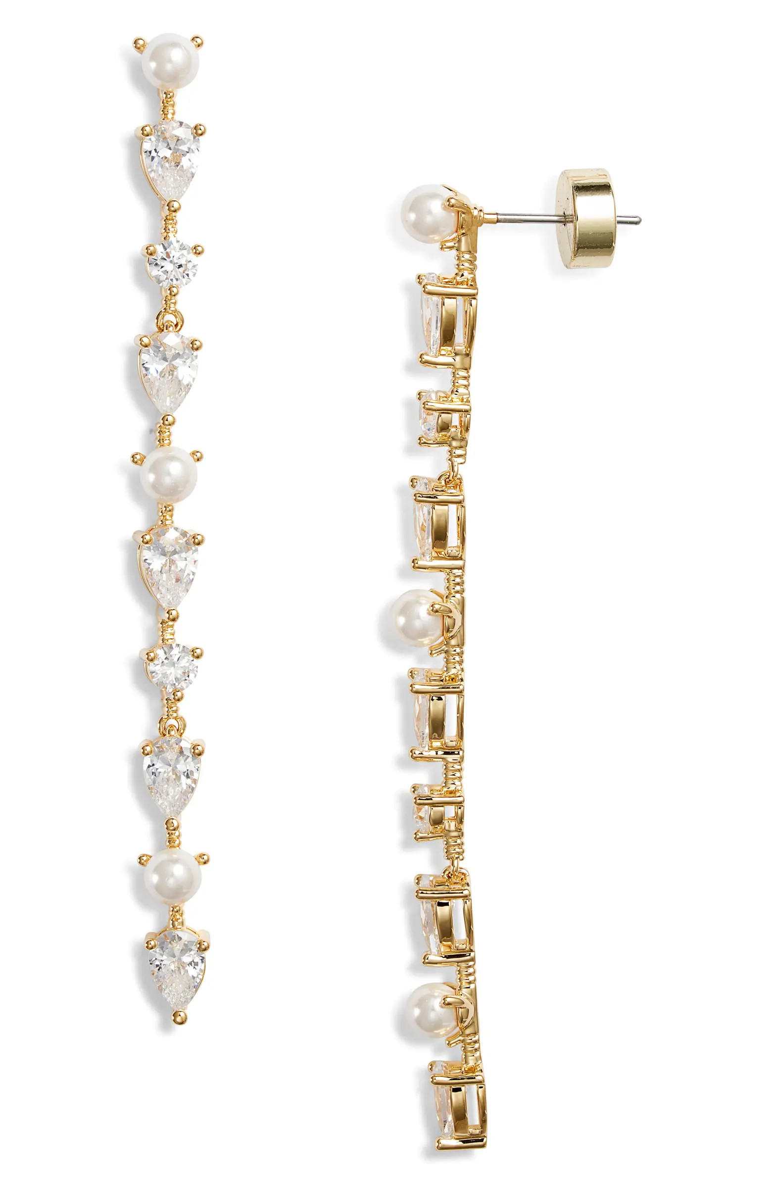 Cubic Zirconia & Faux Pearl Linear Drop Earrings | Nordstrom