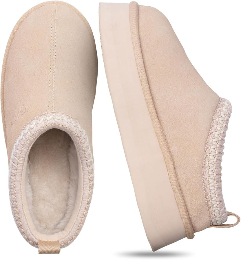 FITORY - Pantuflas de plataforma para mujer, botines de gamuza con forro de vellón para interior... | Amazon (US)