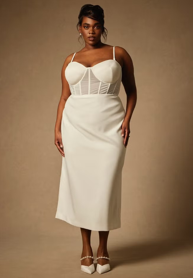 Bridal by ELOQUII Sheer Bodice Structured Dress | Eloquii