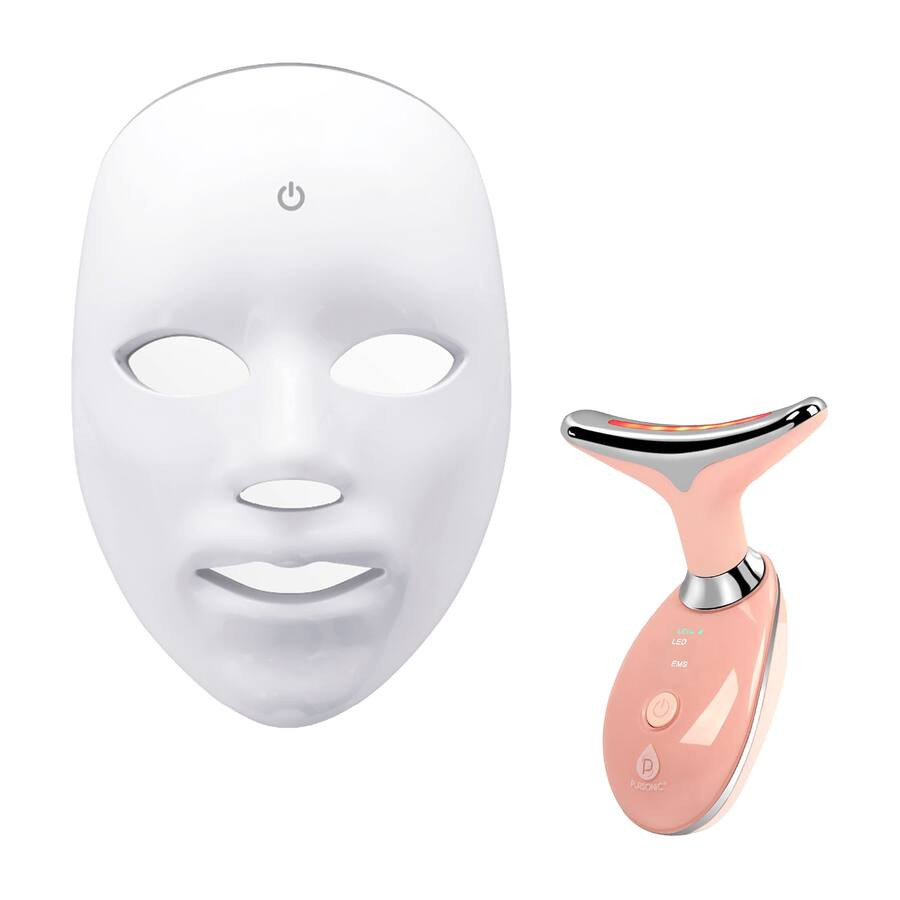 Pursonic - LED Glow Set – 7-in-1 LED Light Therapy Face Mask + 7-in-1 LED Face & Neck Sculpting... | Best Buy U.S.