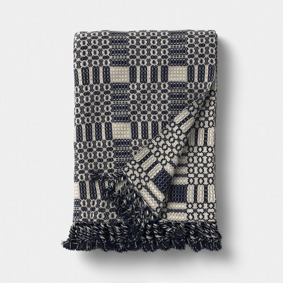 Geo Woven Throw with Tassel Fringe Throw Blanket Blue/Neutral - Threshold™ | Target
