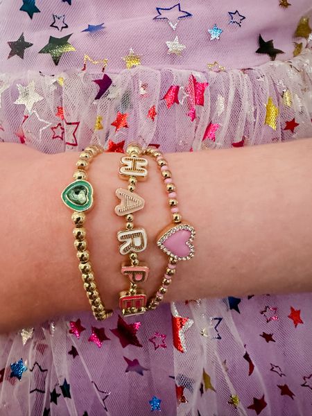 Girls bauble bar name and heart bracelets 