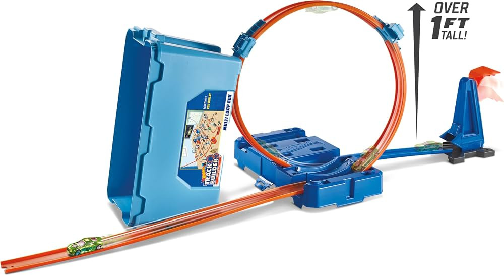 Hot Wheels Toy Car Track Set, Track Builder Multi Loop Box Playset & 1:64 Scale Vehicle, 10 feet of Track Components in Storage Box | Amazon (US)
