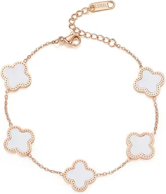 Bracelets for Women Girls, 14K Gold Adjustable Bracelet Cute Plated Gold Lucky Clover Fashion Bra... | Amazon (US)