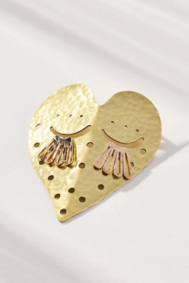 Metal Heart Face Brooch | Anthropologie (US)