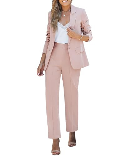 luvamia Women's Two Piece Sets Pants Suits Dressy Business Casual Outfits Professional Blazer Pantsuits Set Work Office Peach Blush Small Fits US 4-6 | Amazon (US)