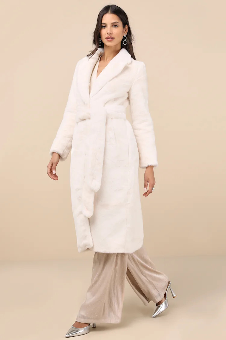 Marwala Ivory Faux Fur Longline Coat | Lulus