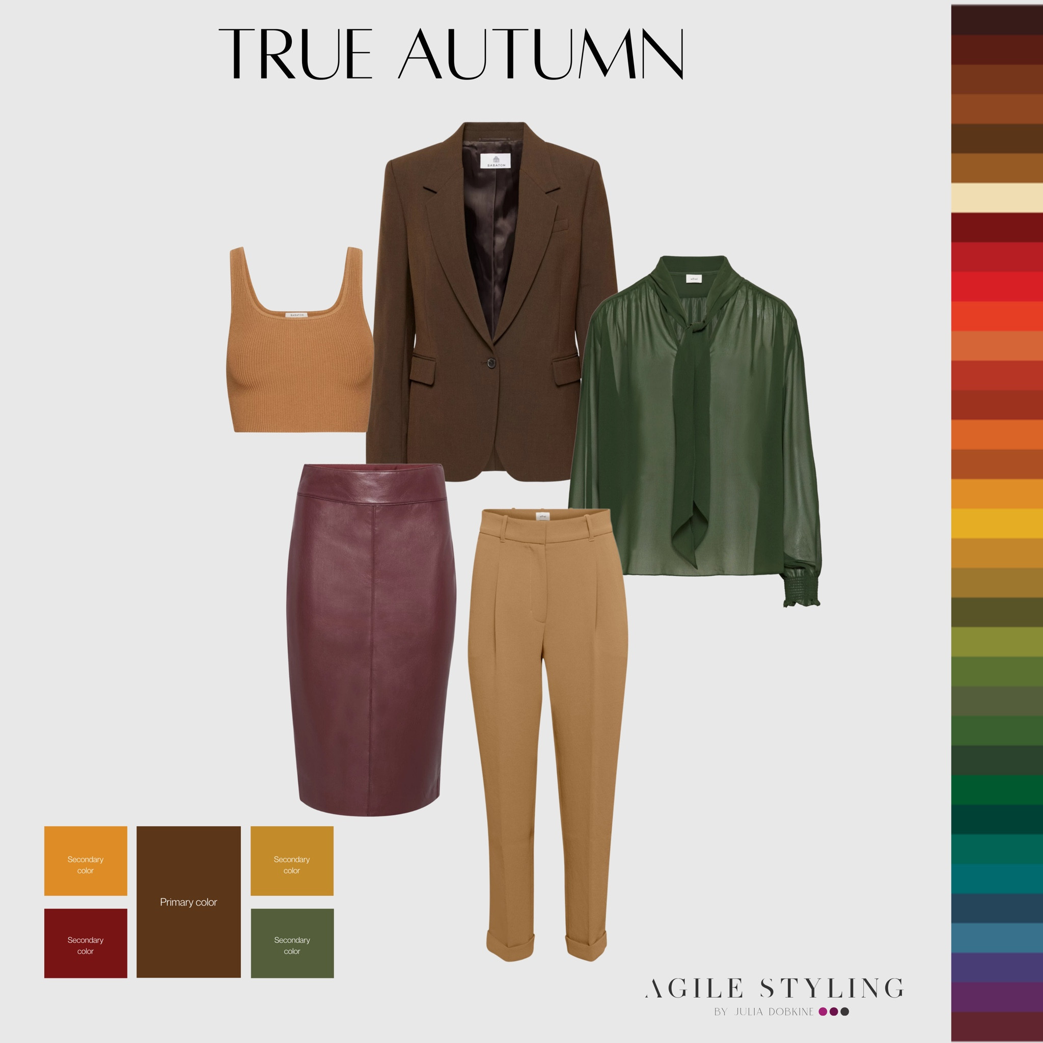 Gorgeous True Autumn capsule styled with a brown blazer paired with a green blouse or a perfect beige crop top. Mix and match with a leather skirt or classic beige pants for versatile perfection!  #TrueAutumn 

Reach out to me for my styling guide for each season 🙌

#LTKstyletip #LTKSeasonal #LTKworkwear