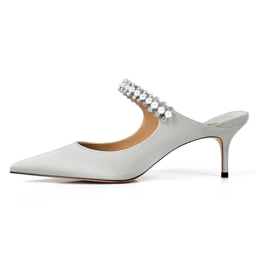 XINIUNIU Heeled Mules for Women Rhinestone Heels Pointed Toe Slip On 2.5 Inch Kitten Stiletto Clo... | Amazon (US)