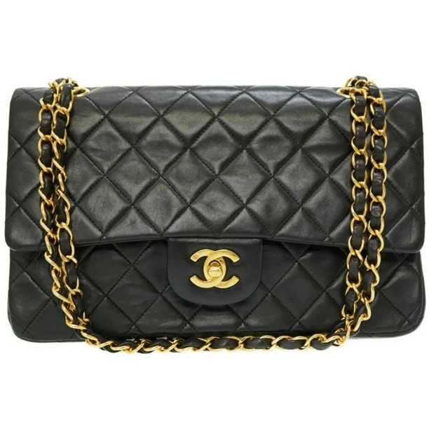 Authenticated Used Chanel Matelasse 25 W Flap Chain Shoulder Bag Lambskin Leather Black | Walmart (US)