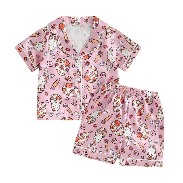Bagilaanoe 2Pcs Little Girl Easter Pajamas Set Toddler Print Short Sleeve Shirt and Shorts 1T 2T ... | Walmart (US)