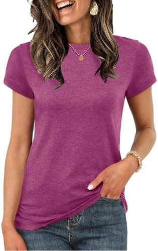 Womens Short Sleeve Tops Summer Basic T Shirts Crewneck Causal Tee | Amazon (US)