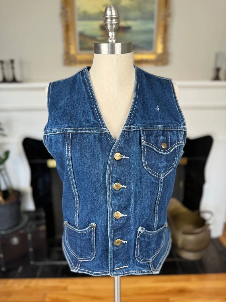 Vintage Denim Vest, Adjustable Back, Size Medium, Women's Western Vest - Etsy | Etsy (US)