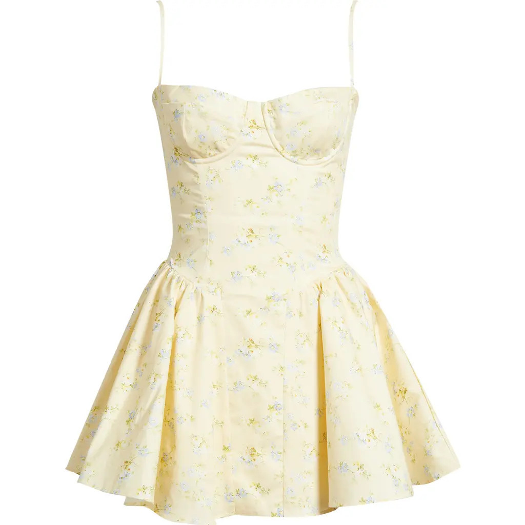 HOUSE OF CB Samaria Floral Stretch Cotton Minidress in Lemon Floral at Nordstrom, Size Small A | Nordstrom