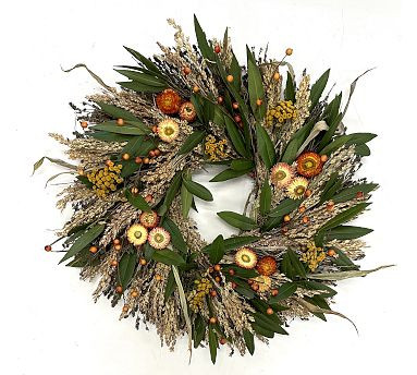 Fresh Strawflowers & Wheat Wreath & Garland | Pottery Barn (US)