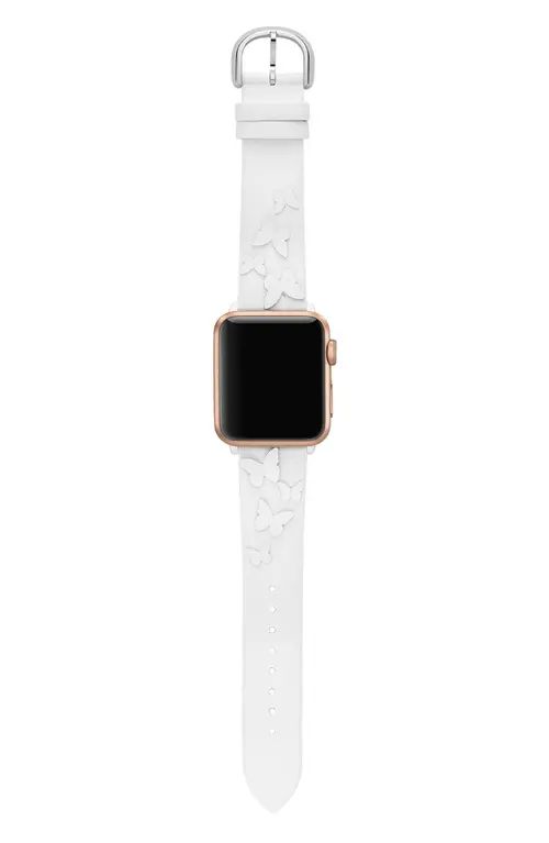 kate spade new york Apple Watch® butterfly appliqué leather strap in White at Nordstrom | Nordstrom