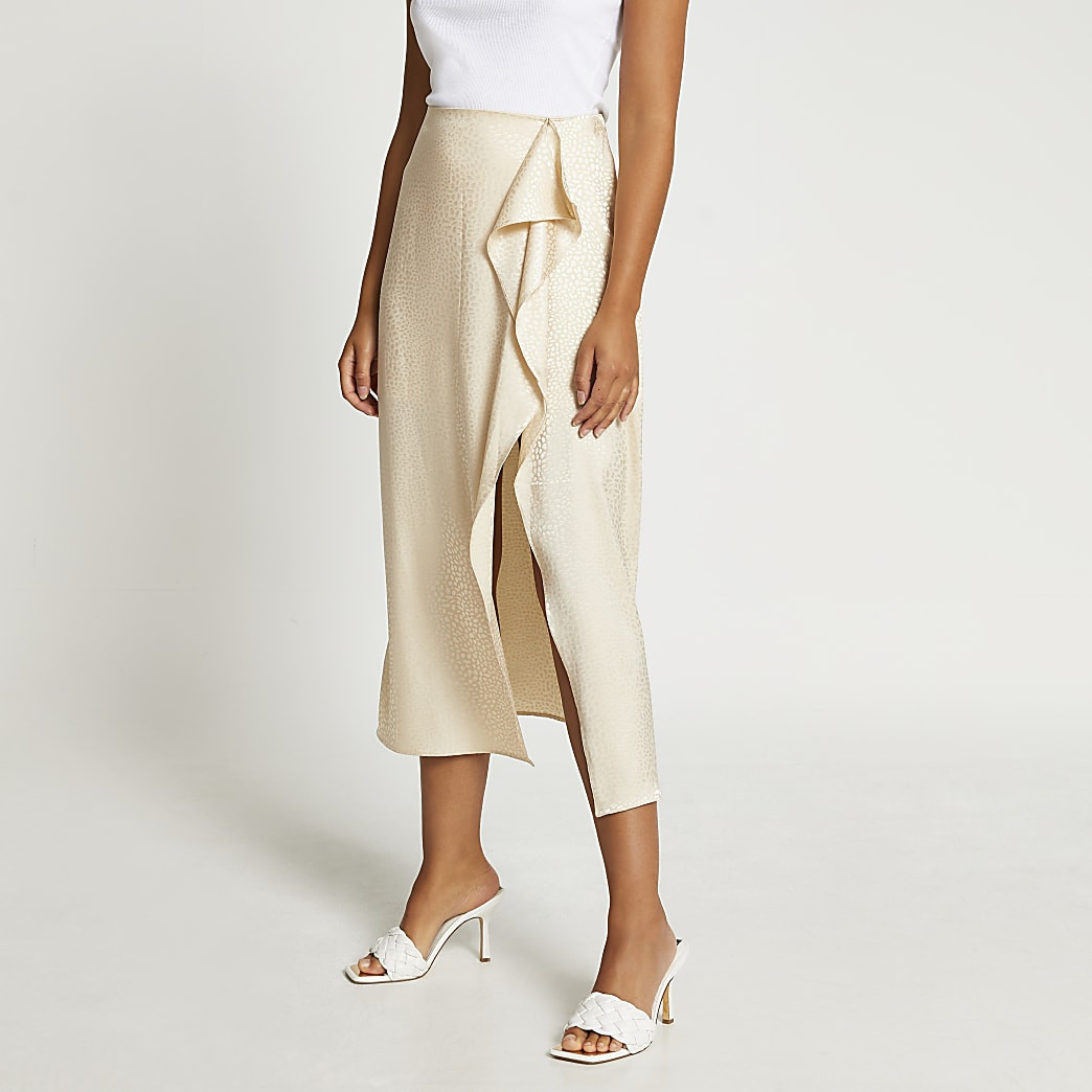 Stone animal print front slip skirt | River Island (UK & IE)