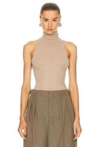 Enza Costa Cashmere Halter Turtleneck Top in Khaki - Beige. Size L (also in M, S, XL, XS). | FWRD 