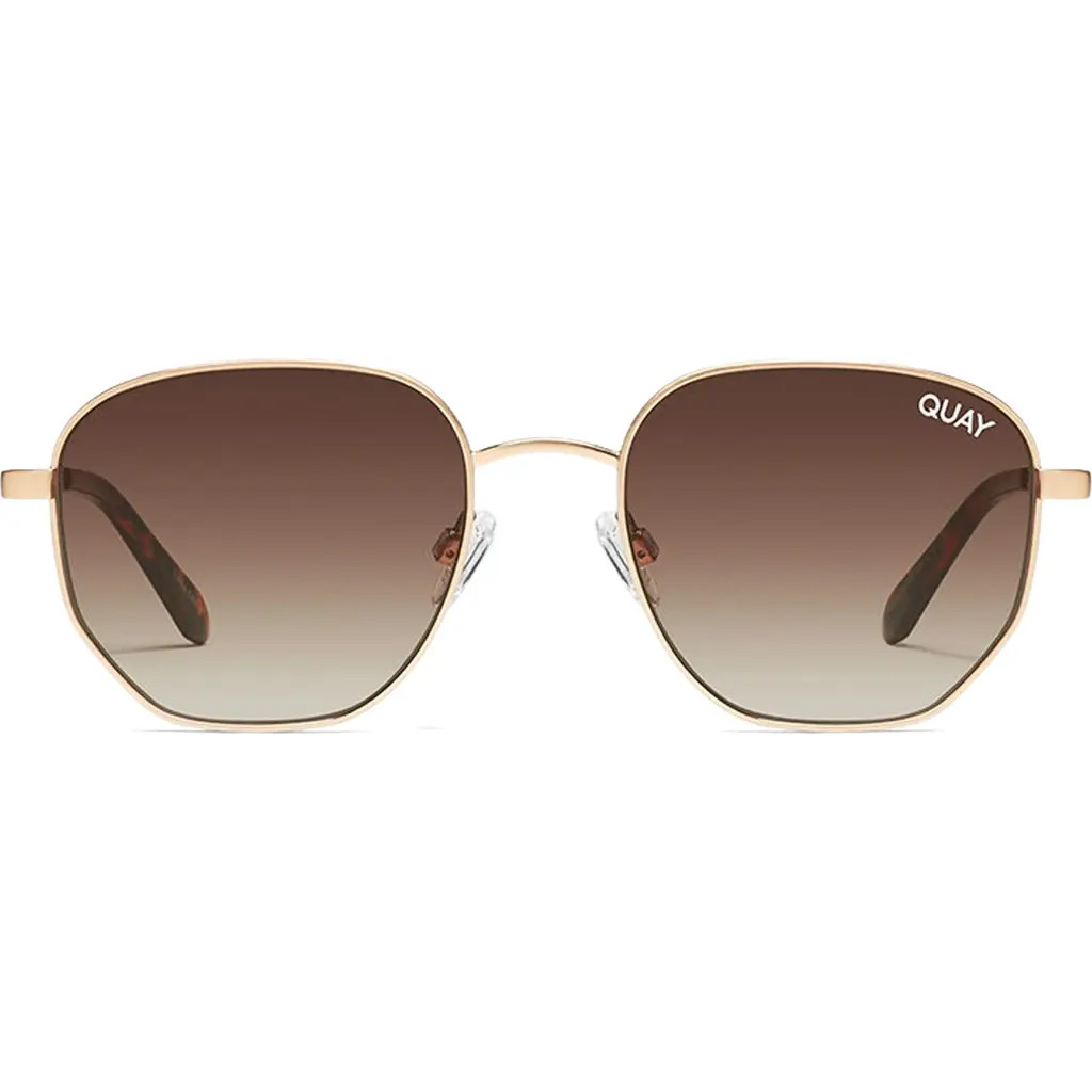 Quay Australia Big Time 54mm Gradient Round Sunglasses in Brushed Gold /Brown at Nordstrom | Nordstrom