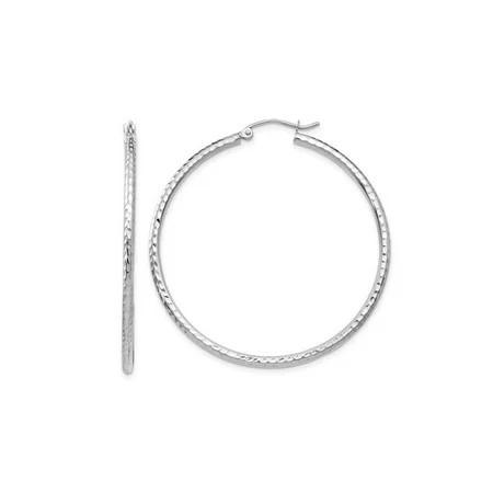 Medium Diamond Cut Hoop Earrings in 14K White Gold 1 3/4 inch (2.00 mm) for Women | Walmart (US)