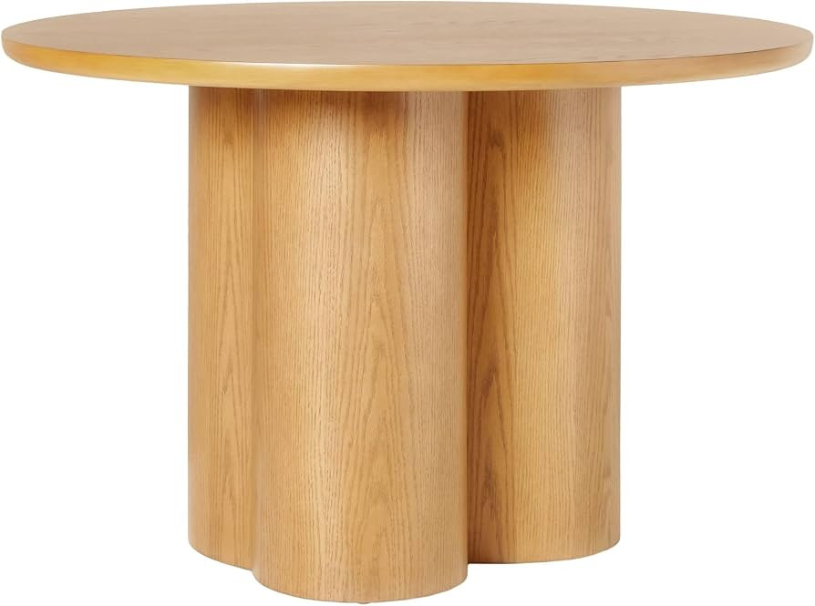 Walker Edison Round Modern Solid Oak Wood Veneer 47 Inch Dining Table for 4 with Pedestal Base, W... | Amazon (US)