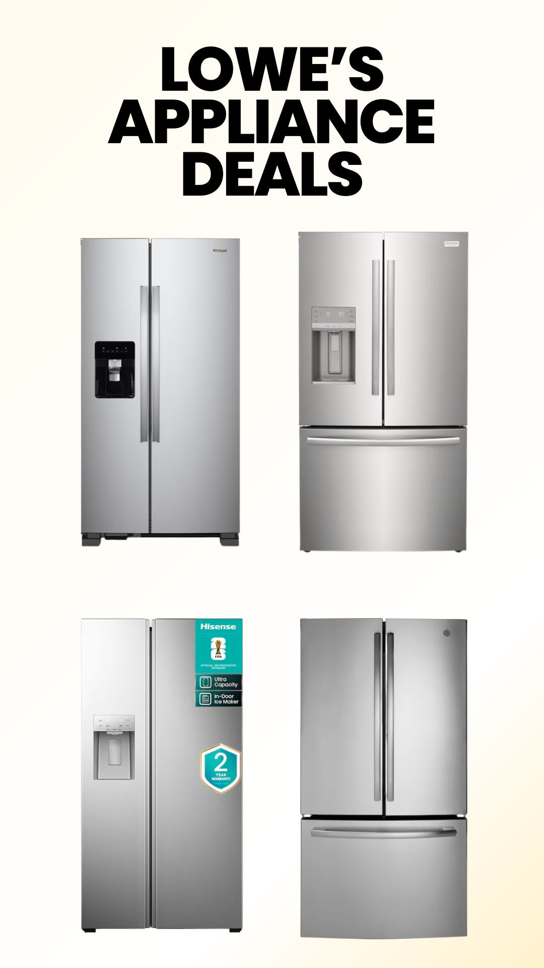 Need a new refrigerator? Check out the deals at Lowe's. Appliances are up to 40% off. My favorite brands are GE and Whirlpool. Hisense and Fridgidaire are pretty good as well.
#homedeals #kitchen  

 #LTKHome #LTKSaleAlert