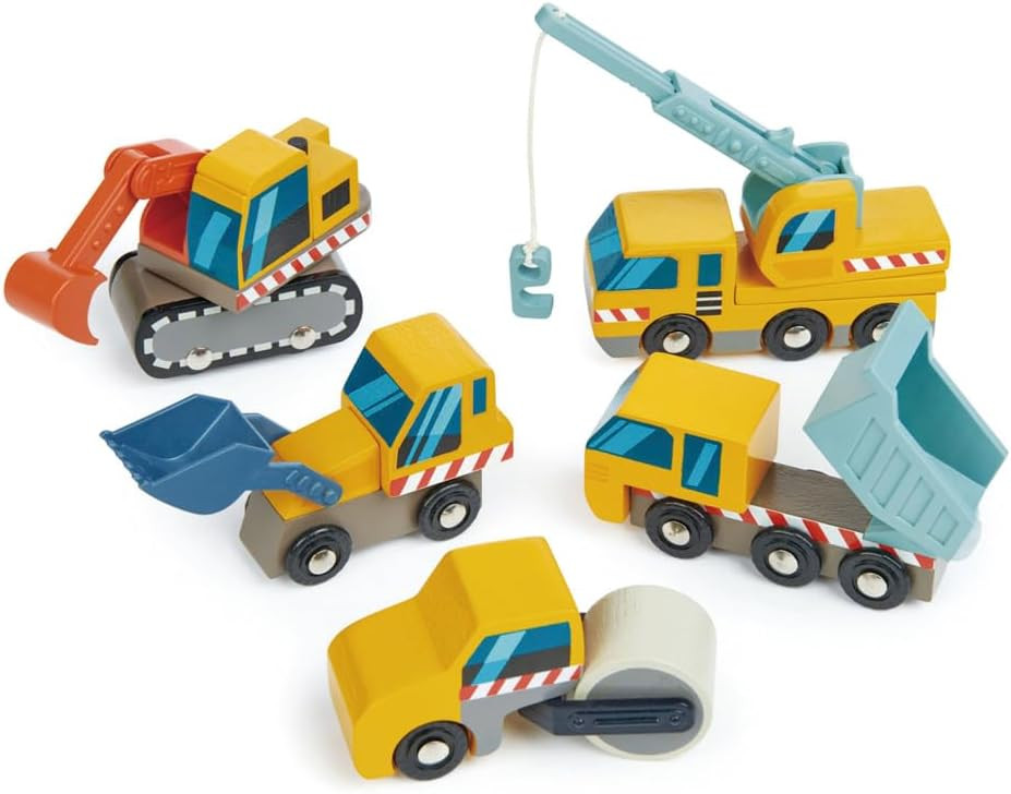 Tender Leaf Toys - Construction Site - Four Heavy Vehicles with Crane Truck, Road Roller, Dump Tr... | Amazon (US)