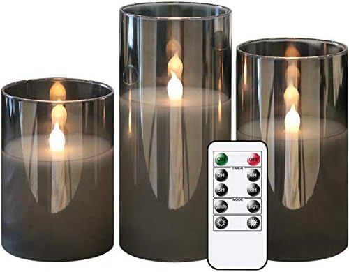 GenSwin Gray Glass Battery Operated Flameless Led Candles with 10-Key Remote and Timer, Real Wax ... | Amazon (US)