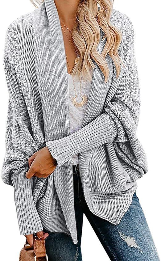 Chang Yun Women's Casual Batwing Open Front Cardigan Chunky Crochet Sweater Baggy Knitted Tops | Amazon (US)